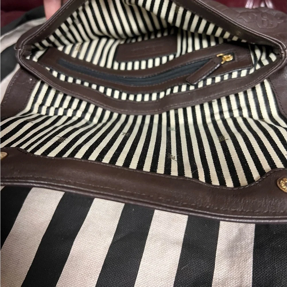 L.A.M.B. Dorset Chocolate Brown Leather Clutch with Faux Snakeskin